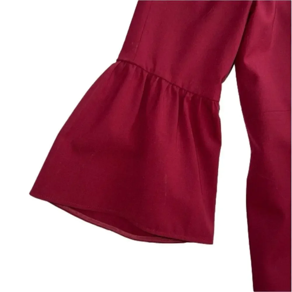 Lafayette 148 Lightweight Wool Cranberry Red Shift Dress Bell Sleeve Size M